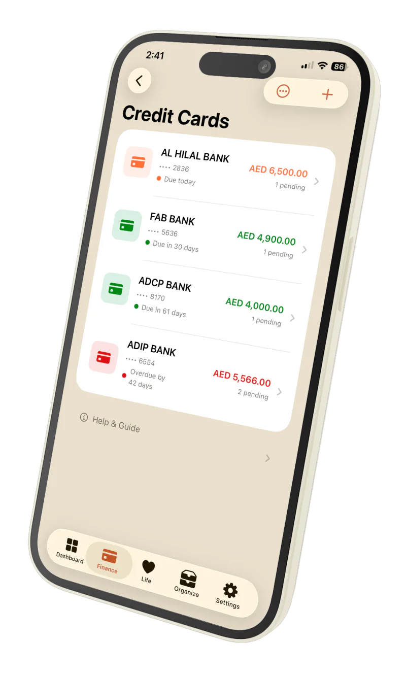 Privora Credit Cards screen