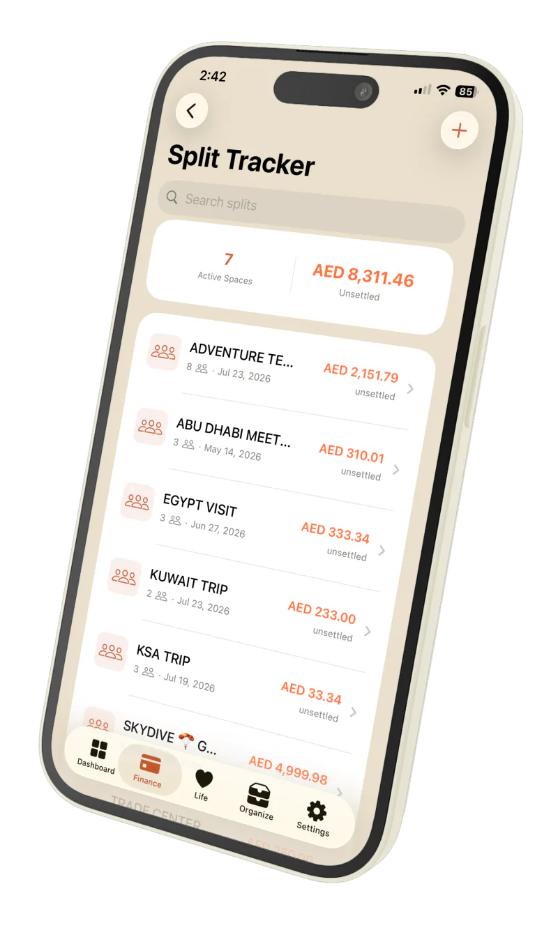 Privora Split Tracker, screen 1