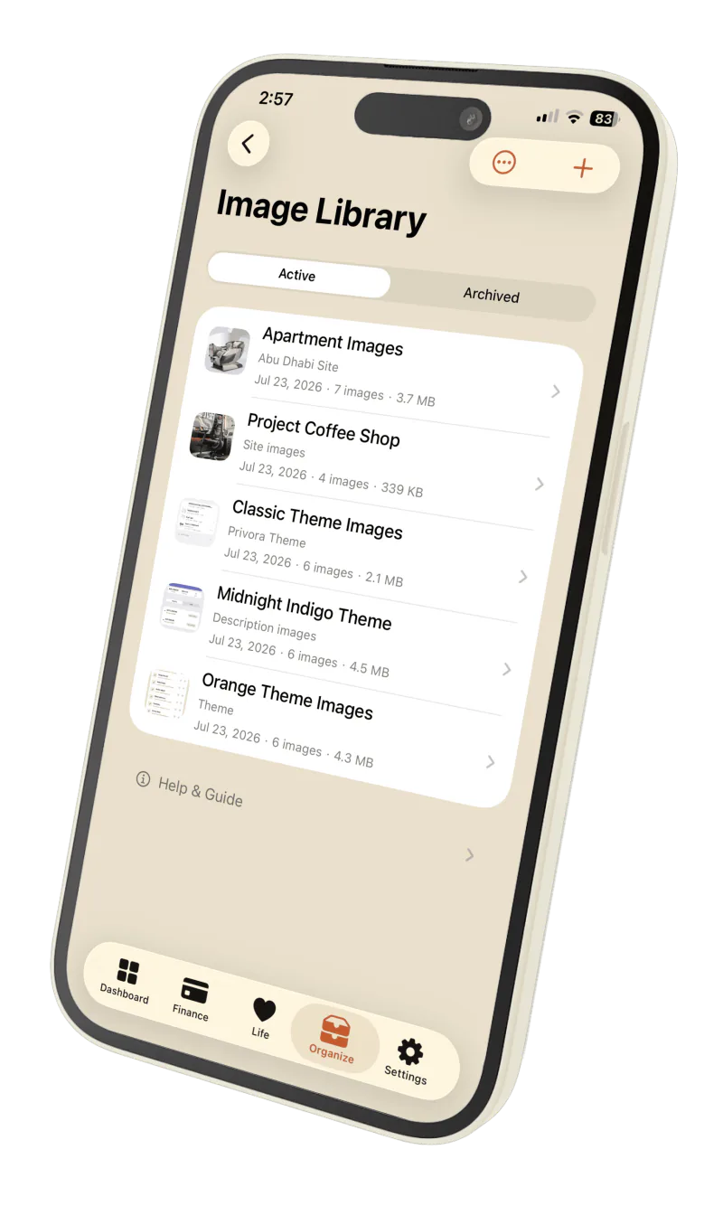 Privora Image Library screen