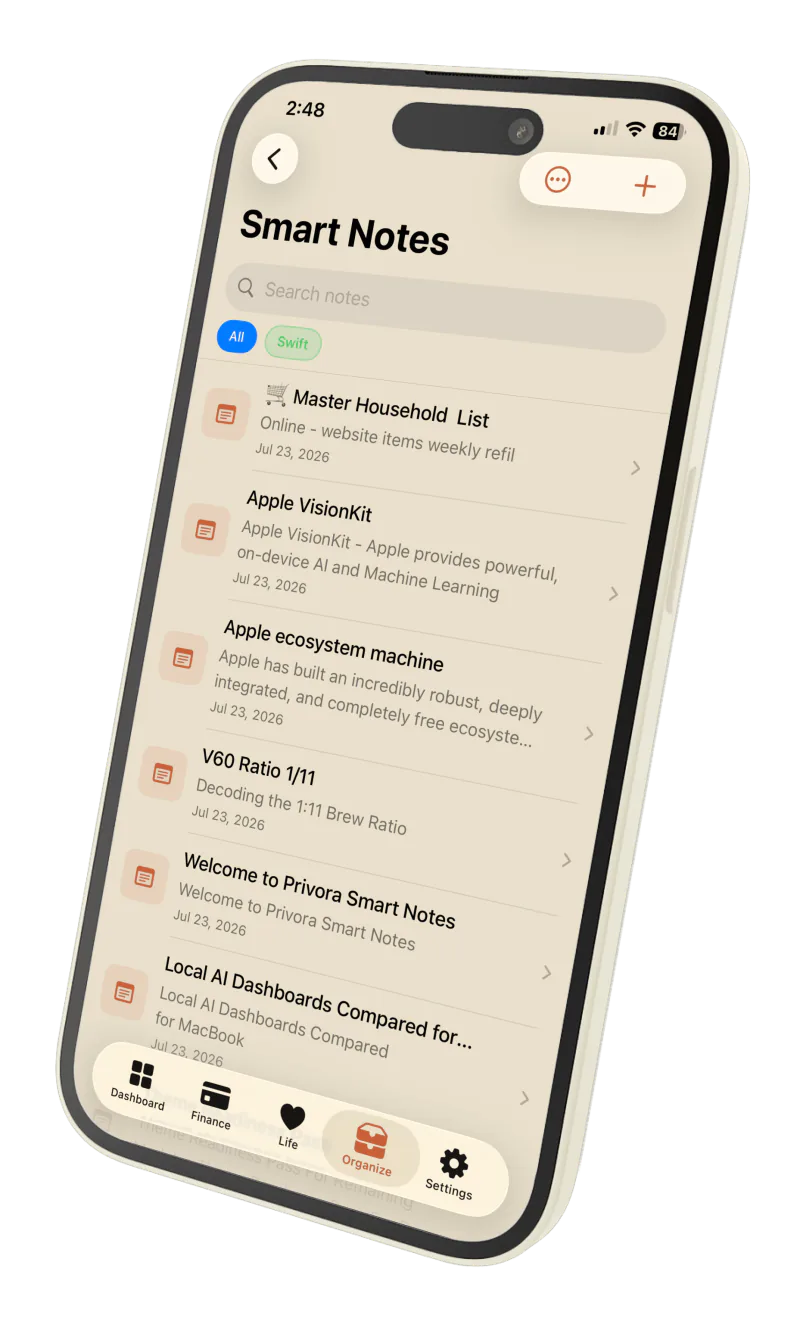 Privora Smart Notes, screen 1