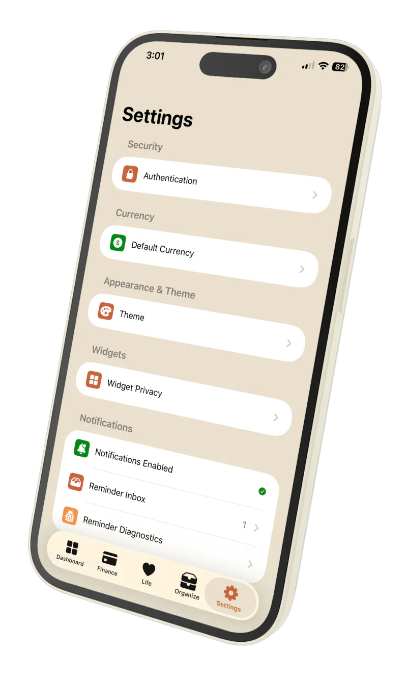 Privora Settings & Personalization, screen 1