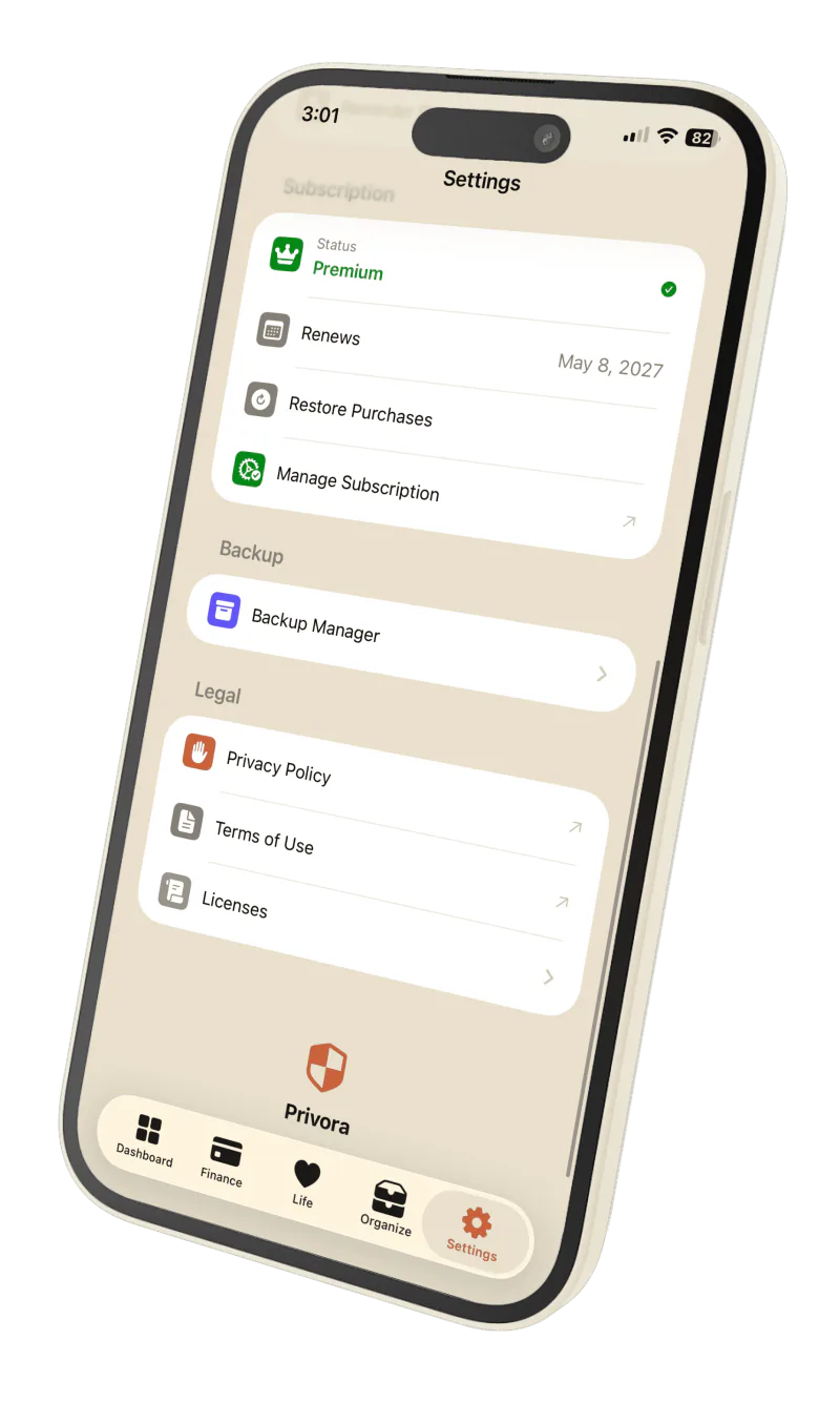 Privora Settings & Personalization, screen 3