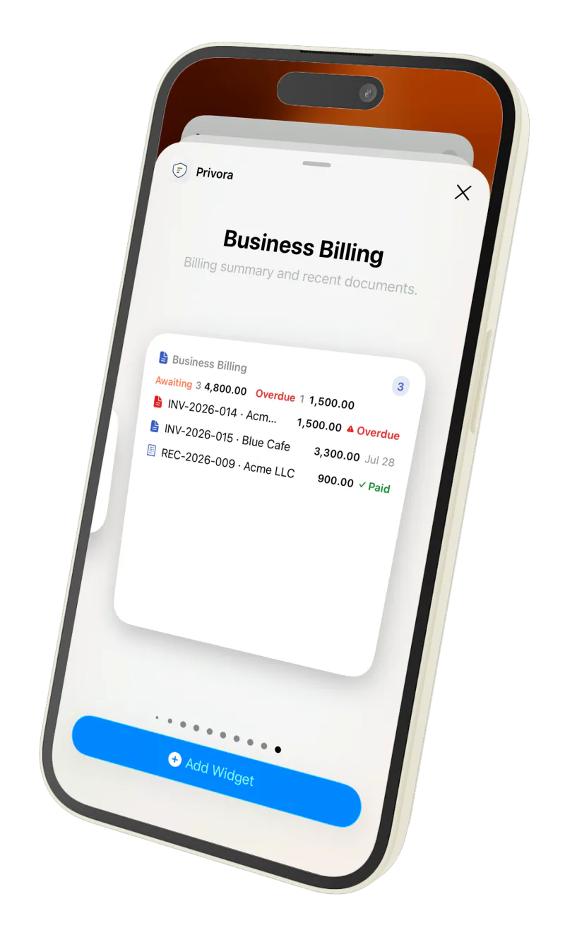 Privora Business Billing Home Screen widget